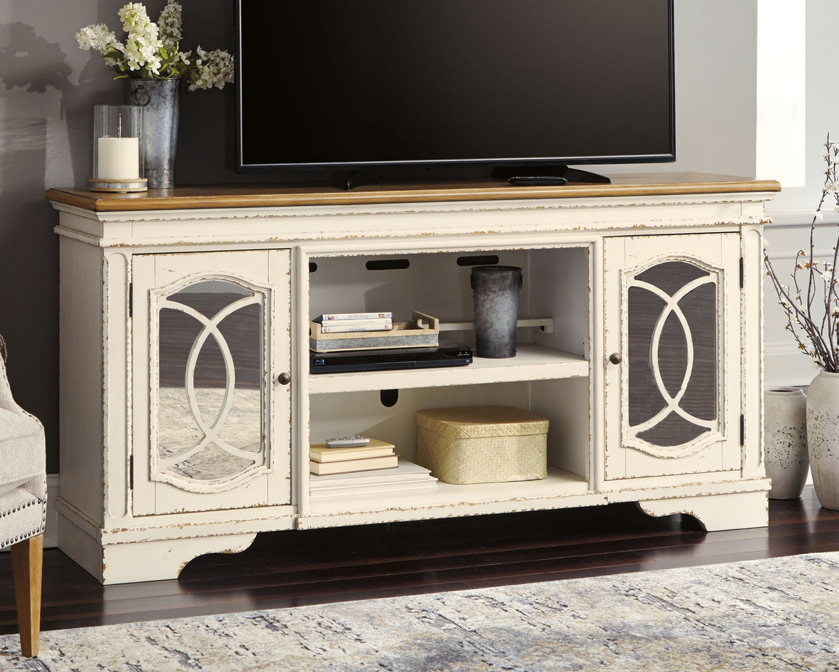 Realyn - XL TV Stand w/Fireplace Option - Chipped White