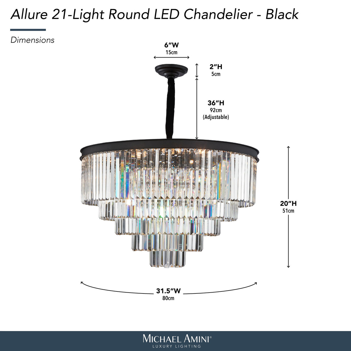 Michael Amini Lighting - Allure 21-Light Round Crystal Chandelier - Matte Black / Pearl Silver