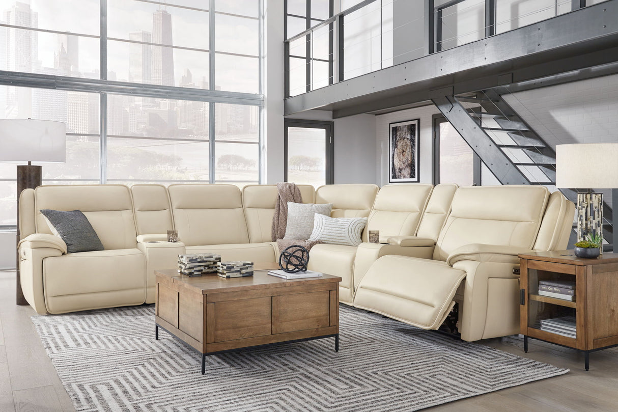 Double Deal - 7-Piece Power Reclining Sectional With 2 Consoles - Almond