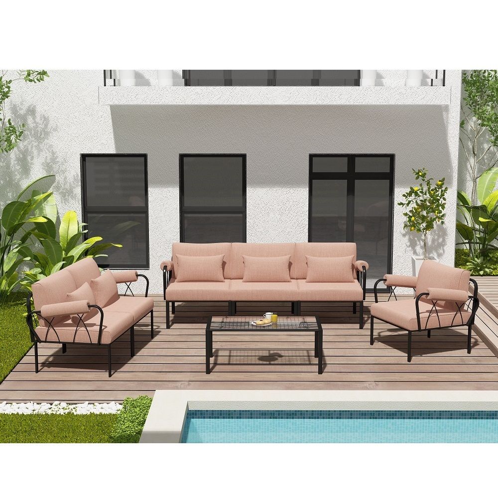 Rajni - Patio Ottoman - Pink Fabric & Black