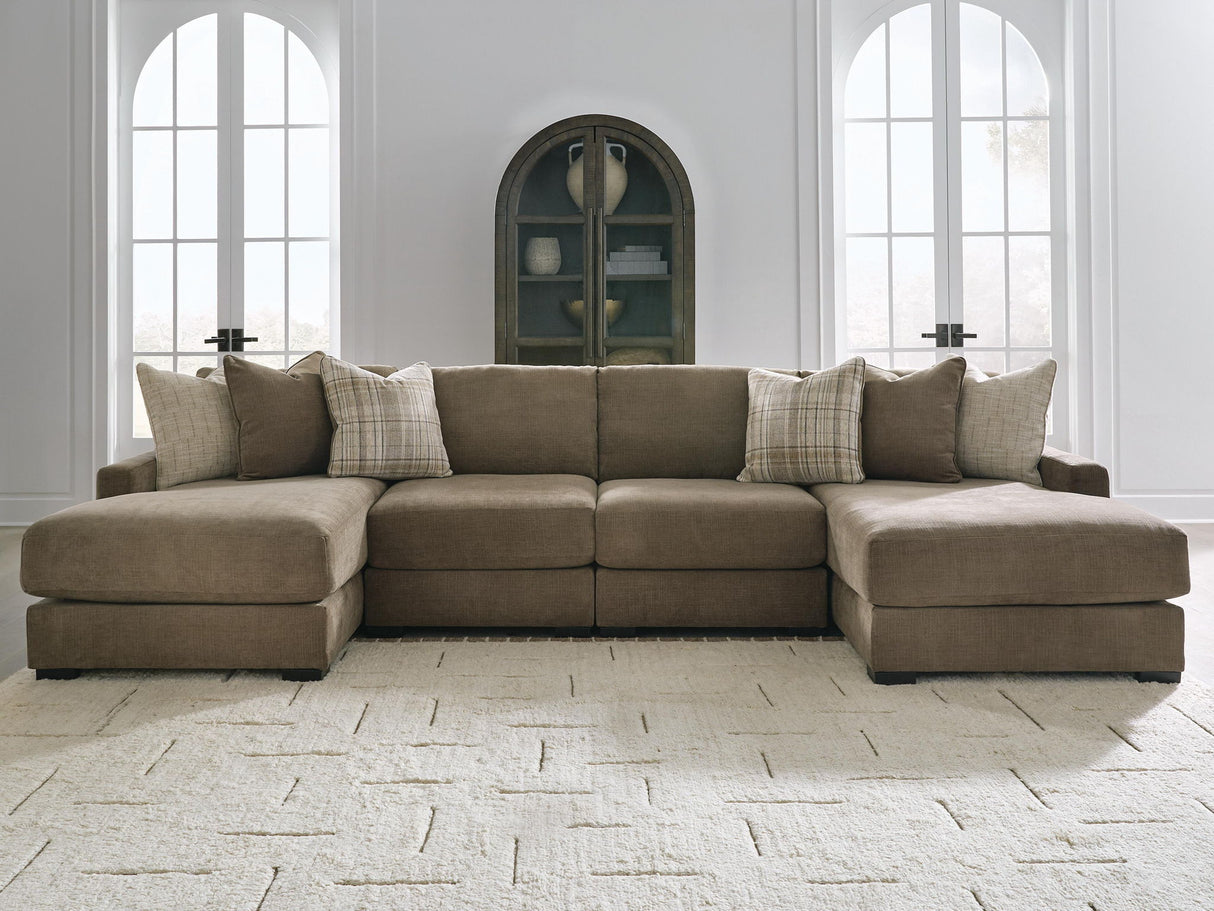 Camellia-Court - 4-Piece Double Chaise Sectional - Coffee