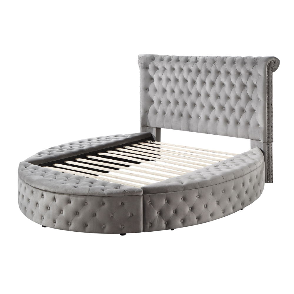Gaiva - Queen Bed With Storage - Gray Velvet