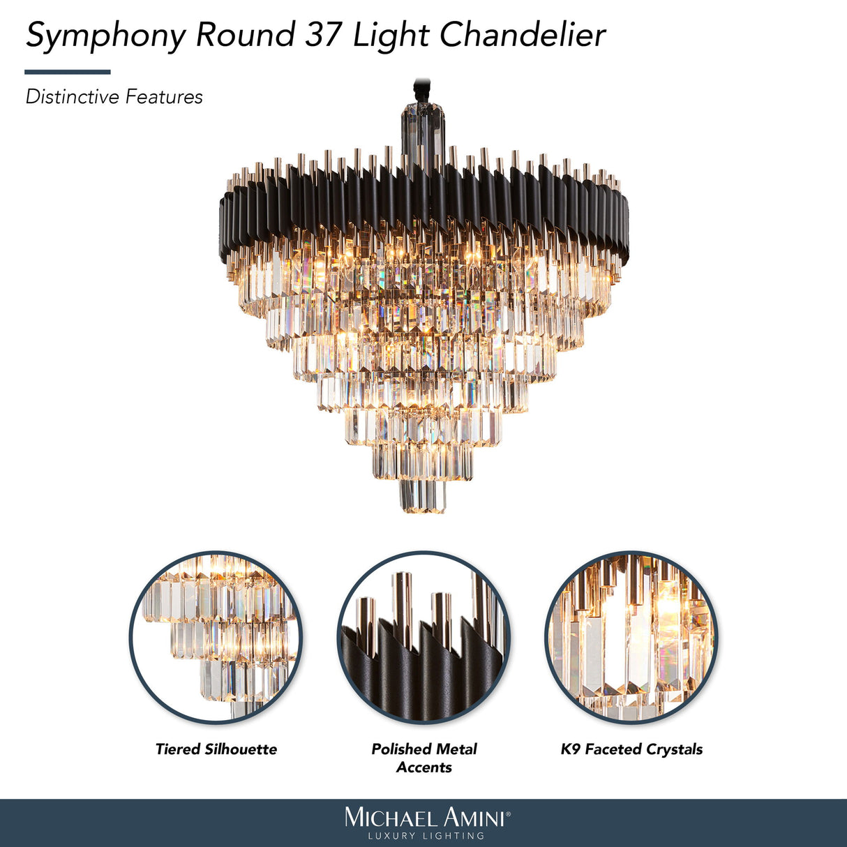 Michael Amini Lighting - Symphony Round 37-Light Crystal Chandelier - Black
