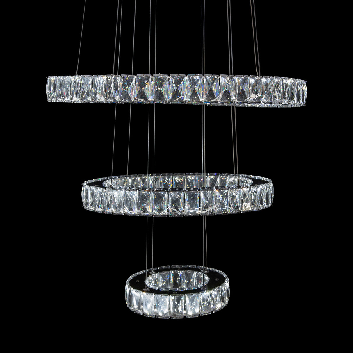 Michael Amini Lighting - Asteroids 3-Ring Modern LED Crystal Chandelier - Chrome