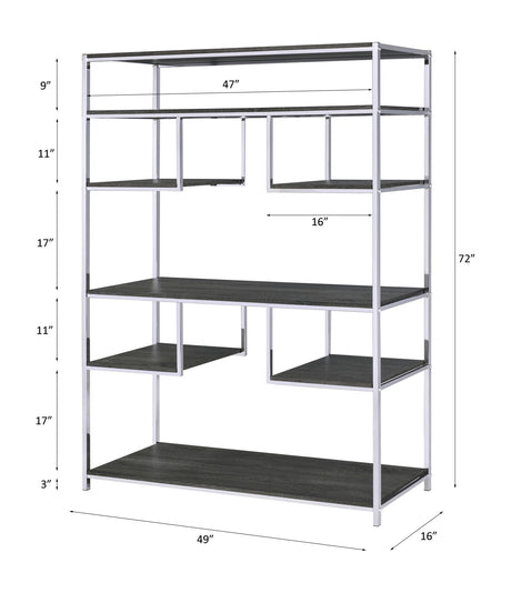 Vonara - Bookshelf - Rustic Gray Oak & Chrome