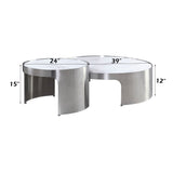 Abilene - Nesting Coffee Table Set - Marble Top & Brush Silver