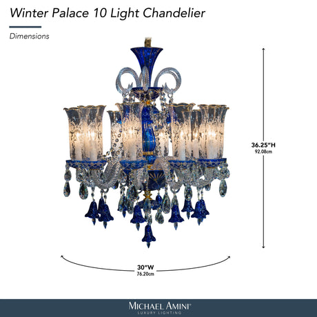 Michael Amini Lighting - Winter Palace 10-Light Traditional Crystal Chandelier - Royal Blue / Pearl Silver