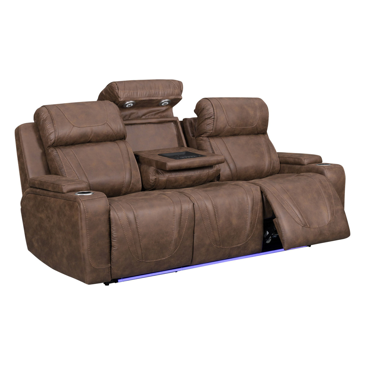 Carrow - Sofa With Power Headrest & Footrest, Stereo, Massage - Brown