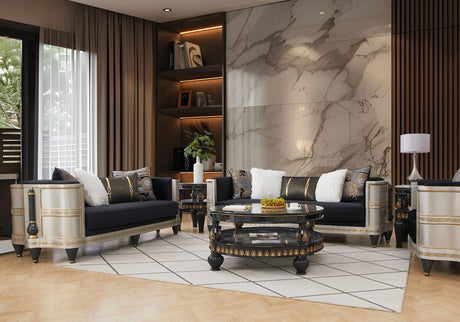 HD-9042 - Sofa - Silver / Black / Gold