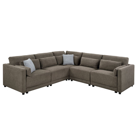 Rylie - Modular Wedge With 3 Pillows - Brown Linen