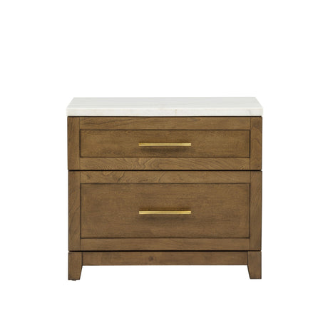 Devonshire - Nightstand With Marble Top And USB Port - Cognac