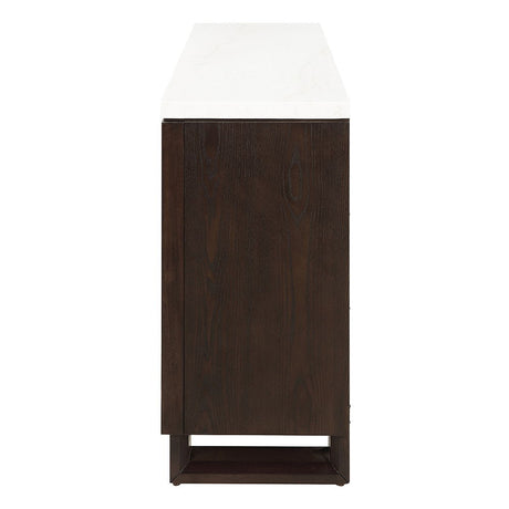 Edwyn - Server With Fireplace - Natural Marble Top & Espresso