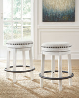 Valebeck - 5 Pc. - Counter Table With Wine Rack, 4 Swivel Stools - White / Brown