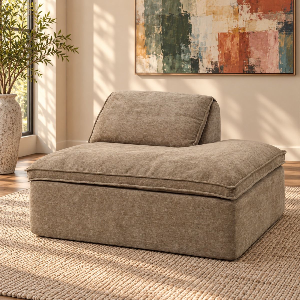 Almano - Modular Right Facing Chaise - Light Brown Chenille