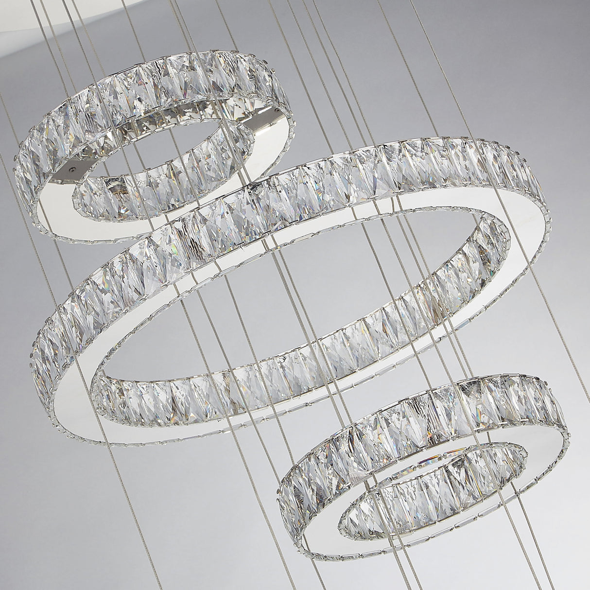 Michael Amini Lighting - Asteroids 3-Ring Modern LED Crystal Chandelier - Chrome