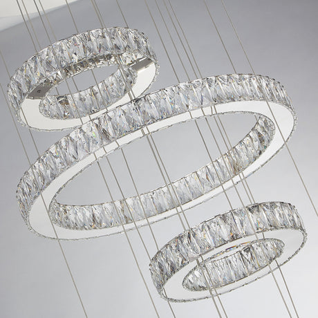 Michael Amini Lighting - Asteroids 3-Ring Modern LED Crystal Chandelier - Chrome