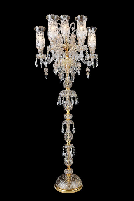 Michael Amini Lighting - Garnier 7-Light Traditional Crystal Floor Lamp - Gold