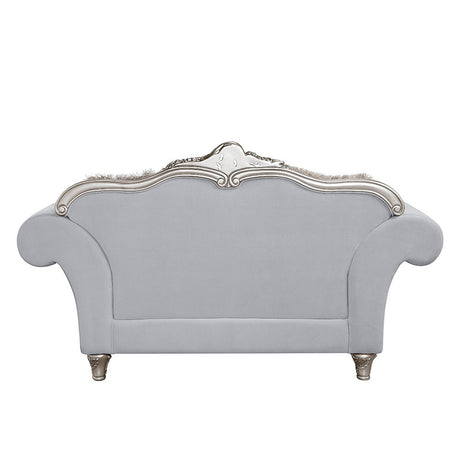 Pelumi - Loveseat With 5 Pillows - Light Gray Linen & Platinum