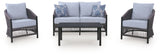 Bridges Beach - Loveseat, Lounge Chairs, Table Set (Set of 4) - Gray