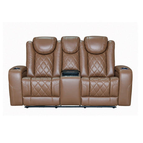 Dorian - Reclining Leather Loveseat With Power Headrest, Footrest And Cooler - Brown