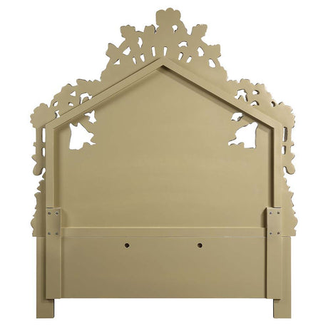Bernadette - Eastern King Bed - White Synthetic Leather Fabric & Gold