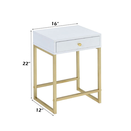 Coleen - Accent Table - White & Brass