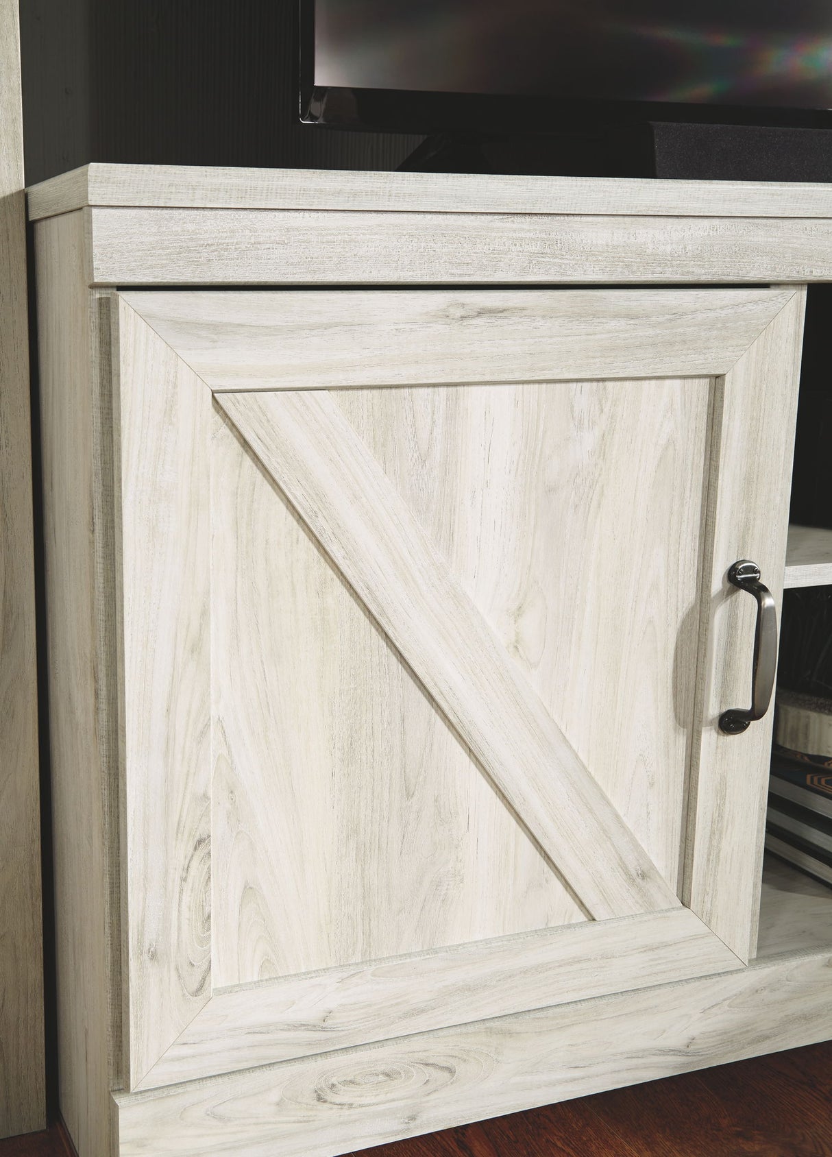 Bellaby - 63" TV Stand With Faux Firebrick Fireplace Insert - Whitewash