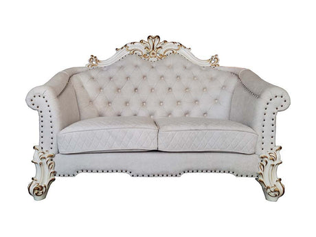 Vendome II - Loveseat With 4 Pillows - Two Tone Ivory Fabric & Antique Pearl