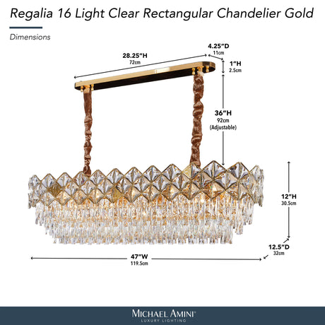 Michael Amini Lighting - Regalia 16-Light Rectangular Crystal Chandelier - Gold