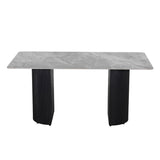Leander - Dining Table With Ceramic Top - Gray & Black