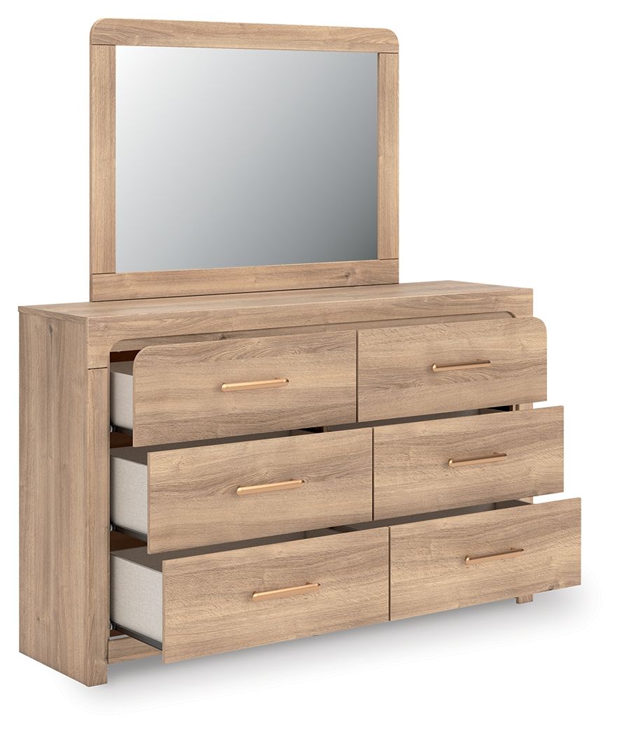Kinlanni - 4 Pc. - Queen Panel Bed, Dresser, Mirror And Nightstand - Tan