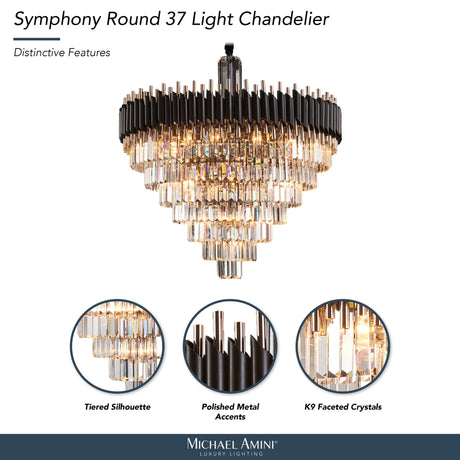 Michael Amini Lighting - Symphony Round 37-Light Crystal Chandelier - Black