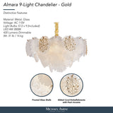 Michael Amini Lighting - Almara 9-Light Frosted Glass Chandelier - Frost / Gold