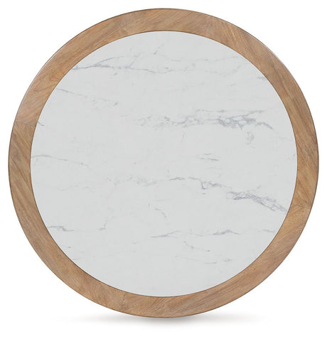 Camdill - Round Cocktail Table - Light Brown / White