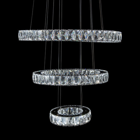 Michael Amini Lighting - Asteroids 3-Ring Modern LED Crystal Chandelier - Chrome