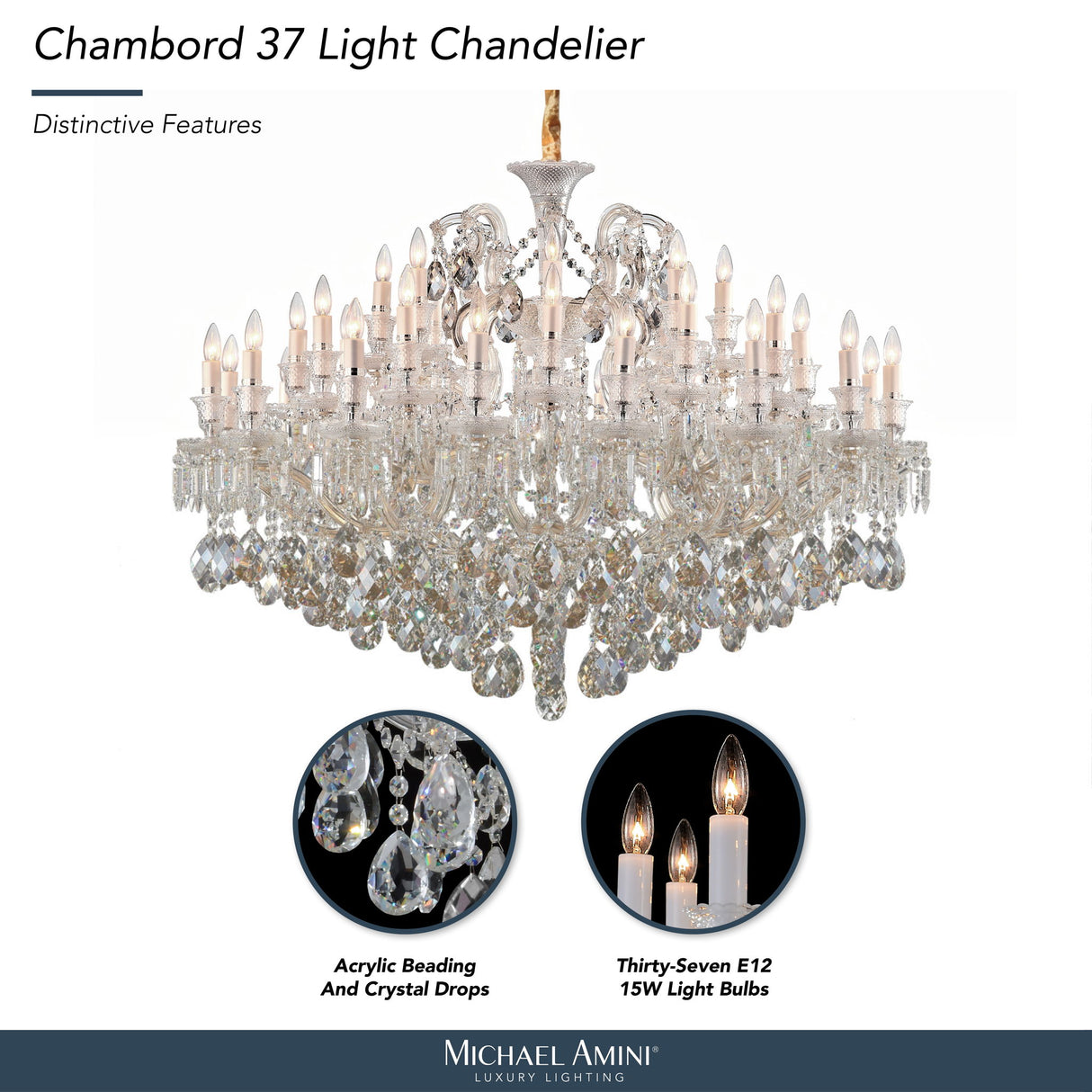 Michael Amini Lighting - Chambord 37-Light Traditional Crystal Chandelier - Clear