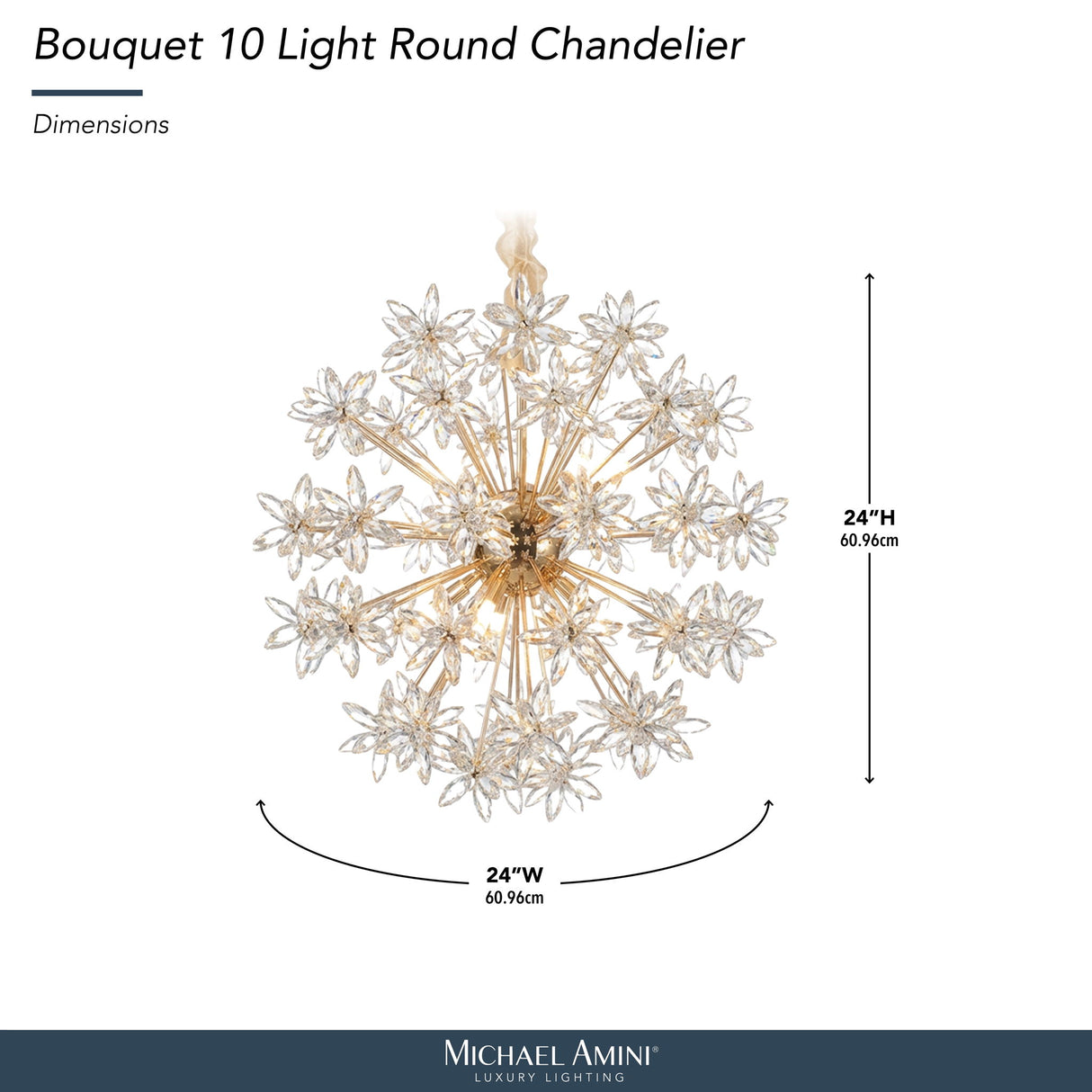 Michael Amini Lighting - Bouquet 10-Light Round Crystal Chandelier - Gold