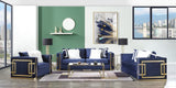 Virrux - Sofa With 6 Pillows - Blue Velvet & Gold