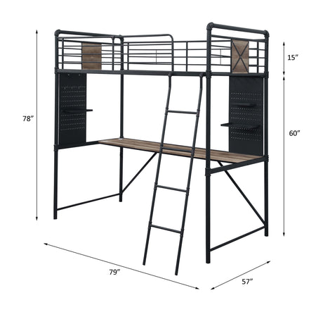 Cordelia - Twin Loft Bed With Desk - Antique Oak, Sandy Black & Dark Bronze Hand-Brushed