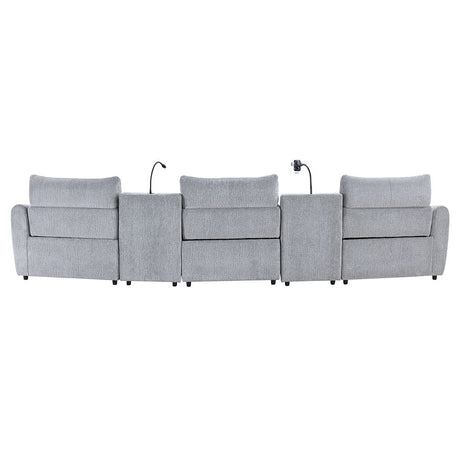 Fullar - Modular Console With Speaker & Cup Holder - Light Gary Chenille