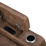 Carrow - Glider Recliner With Power Headrest & Footrest, Stereo, Massage - Brown