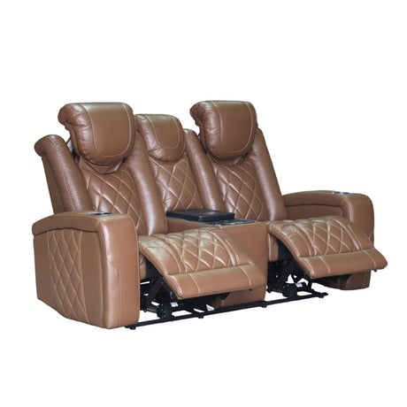 Dorian - Reclining Leather Loveseat With Power Headrest, Footrest And Cooler - Brown