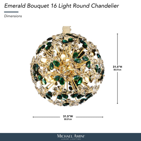Michael Amini Lighting - Emerald Bouquet 16-Light Round Crystal Chandelier - Gold