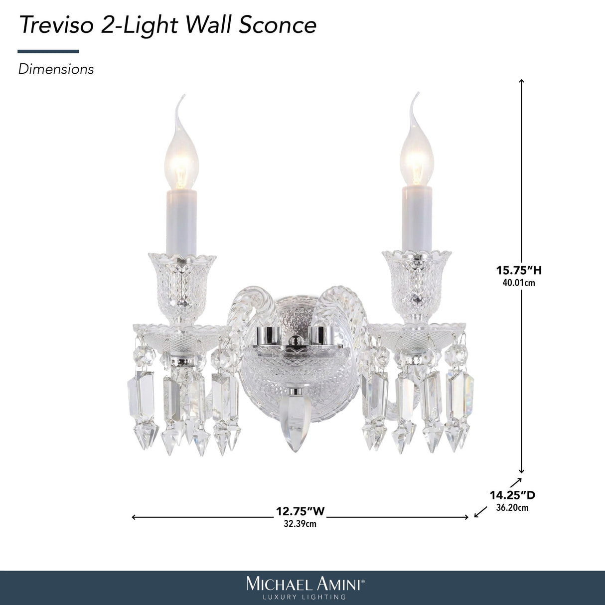 Michael Amini Lighting - Treviso 2-Light Traditional Crystal Wall Sconce - Clear