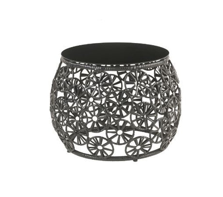 Hikre - Patio Lounge Chair & Side Table - Clear Glass, Charcoal Fabric & Black Wicker