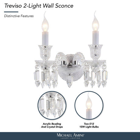 Michael Amini Lighting - Treviso 2-Light Traditional Crystal Wall Sconce - Clear