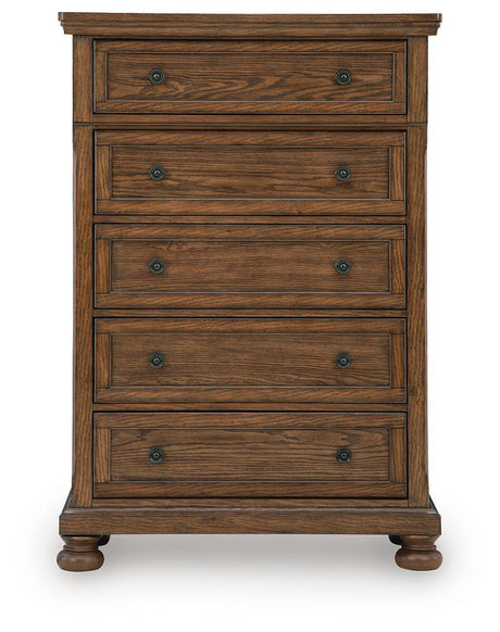 Zackaryn - Five Drawer Chest - Warm Brown