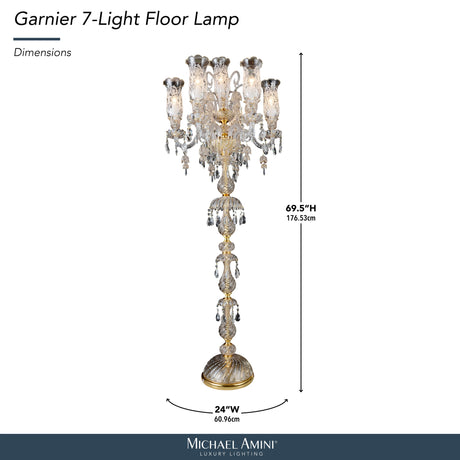 Michael Amini Lighting - Garnier 7-Light Traditional Crystal Floor Lamp - Gold