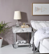 Wither - Accent Table - White Printed Faux Marble & Chrome