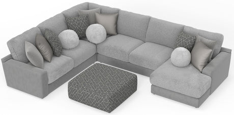 Canyon - 4 Piece Sectional With Cuddler Seat Cushions, Included Accent Pillows And Cocktail Ottoman (Right Side Facing Chaise) - Platinum